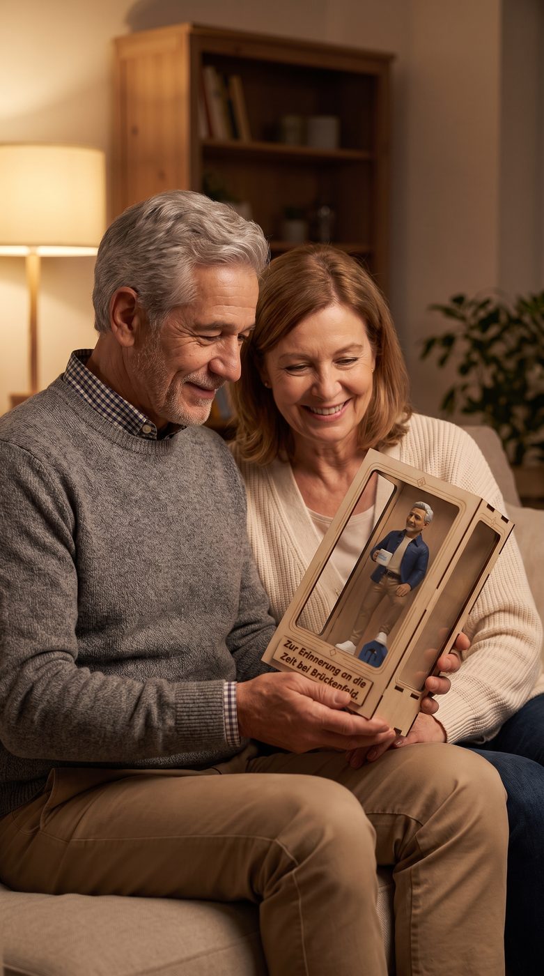 Michael und seine Frau betrachten die Atelier Box zu Hause auf der Couch